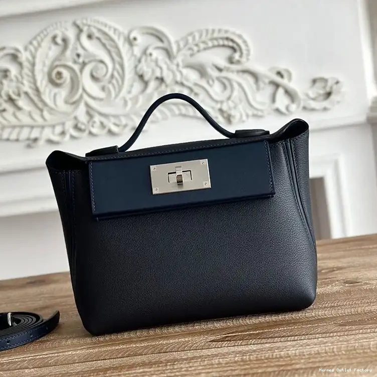 Blue Navy Hardware Leather Hermes Bag Swift 24 Evercolor 24 In Palladium Mini 0419